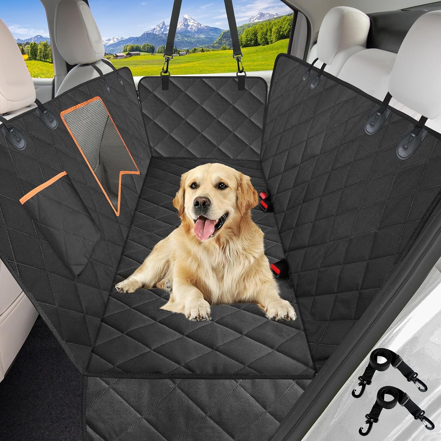 Dog Car Seat Cover for Back Seat,600D Heavy Duty Dog Hammock for Car with Side Flap,100% Waterproof Pet Backseat Cover, Anti-Scratch Nonslip Pet Seat Protector for Cars Trucks and SUV