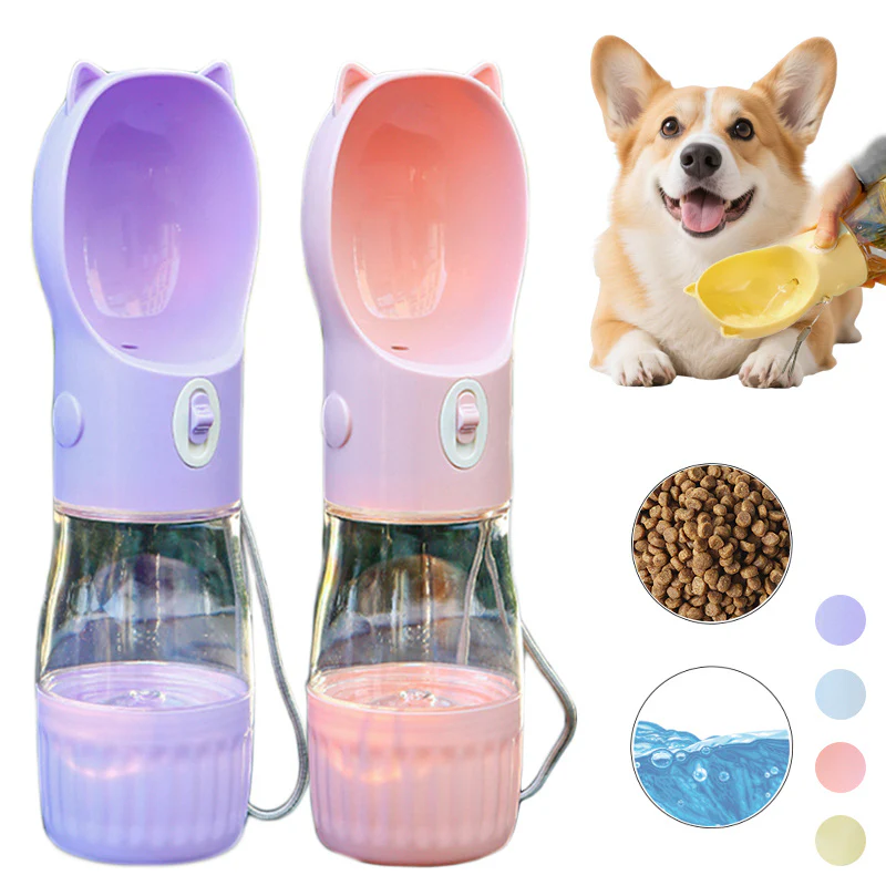 2 in 1 Portable Dog Water Bottle for Small Big Dogs Cat Outdoor Leak-Proof Puppy Drinking Bowl with Food Container Pets Feeder Pet Products